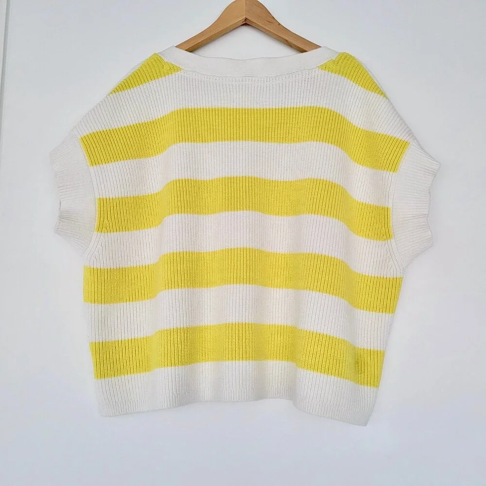 Anthropologie Maeve Oversized Striped V-Neck Sweater Vest in Chartreuse Size M - Picture 5 of 13